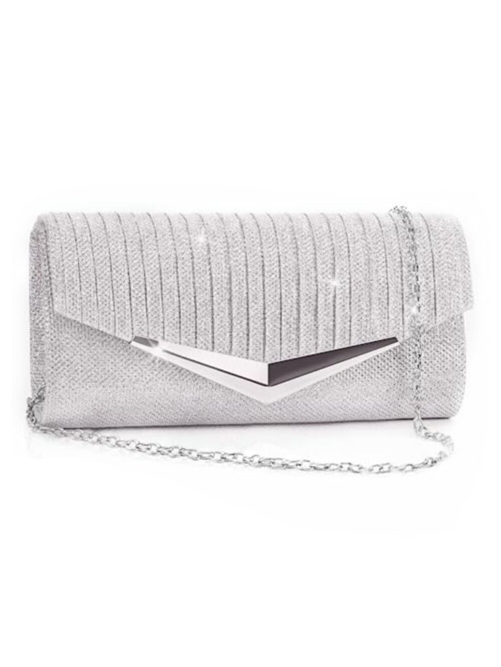 Shiny Pleated Sequin Envelope Clutch with Chain Evening Party Prom Handbag